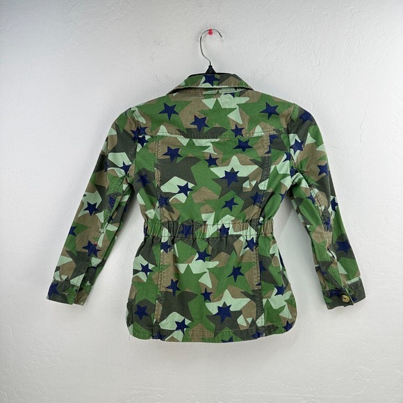 Boden Jacket Kids 6-7Y Green Blue Camo Stars Cotton Army Button Elastic Waist - Picture 8 of 9